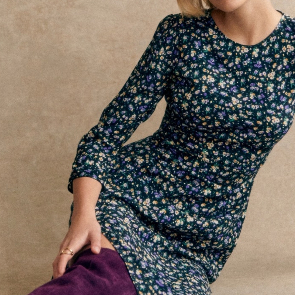 Sezane Navy Floral Themis Dress